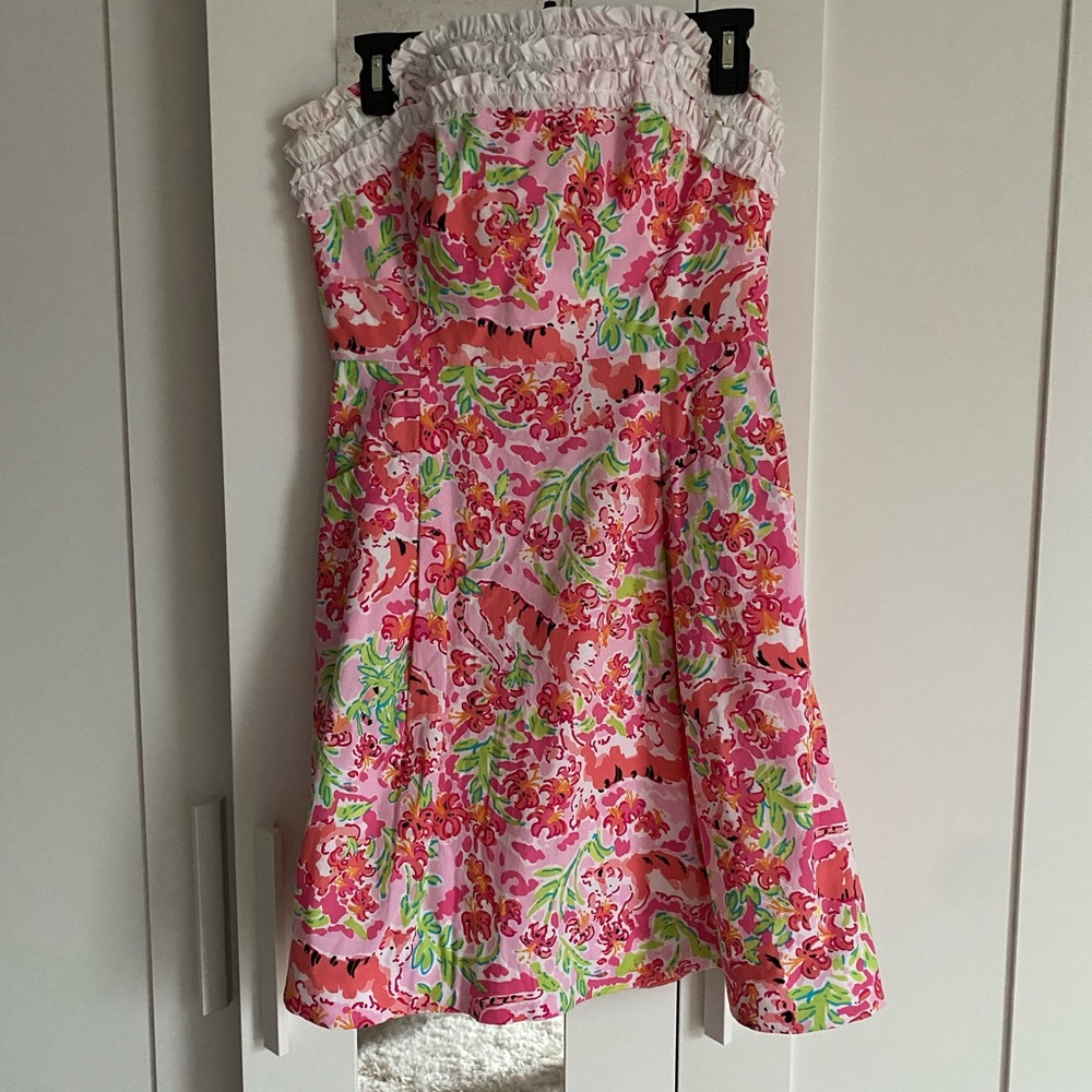 Lilly Pulitzer Pink Tiger Print Strapless Dress